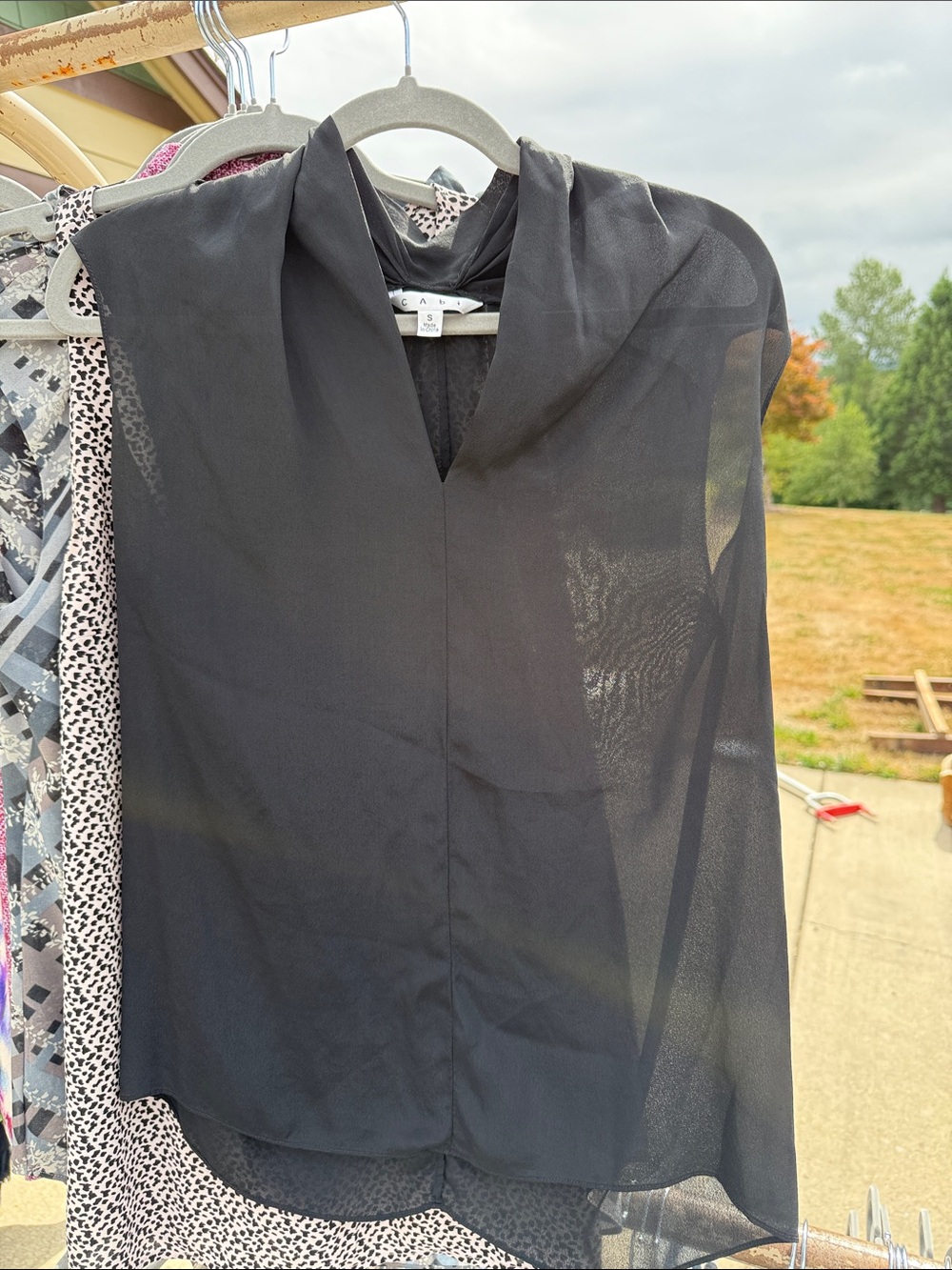 CAbi Black Draped V-Neck Sleeveless Camisole